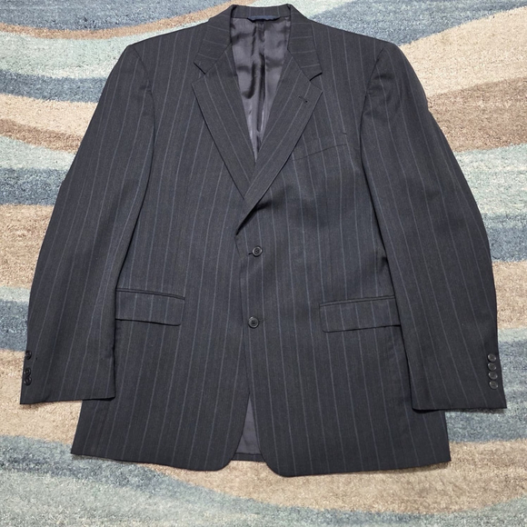 Burberry London Men’s Pinstripe Blazer Jacket 44L Wool Classic Tailored Gray